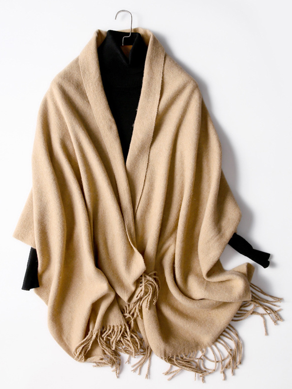 Tasseled Solid Color Keep Warm Shawl&Scarf LIGHT CAMEL-One_size