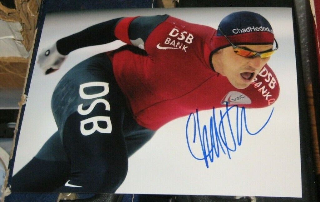 Chad Hendrick Olympic Gold Medal Speed Skating SIGNED AUTOGRAPHED 8x10 Photo Poster painting COA