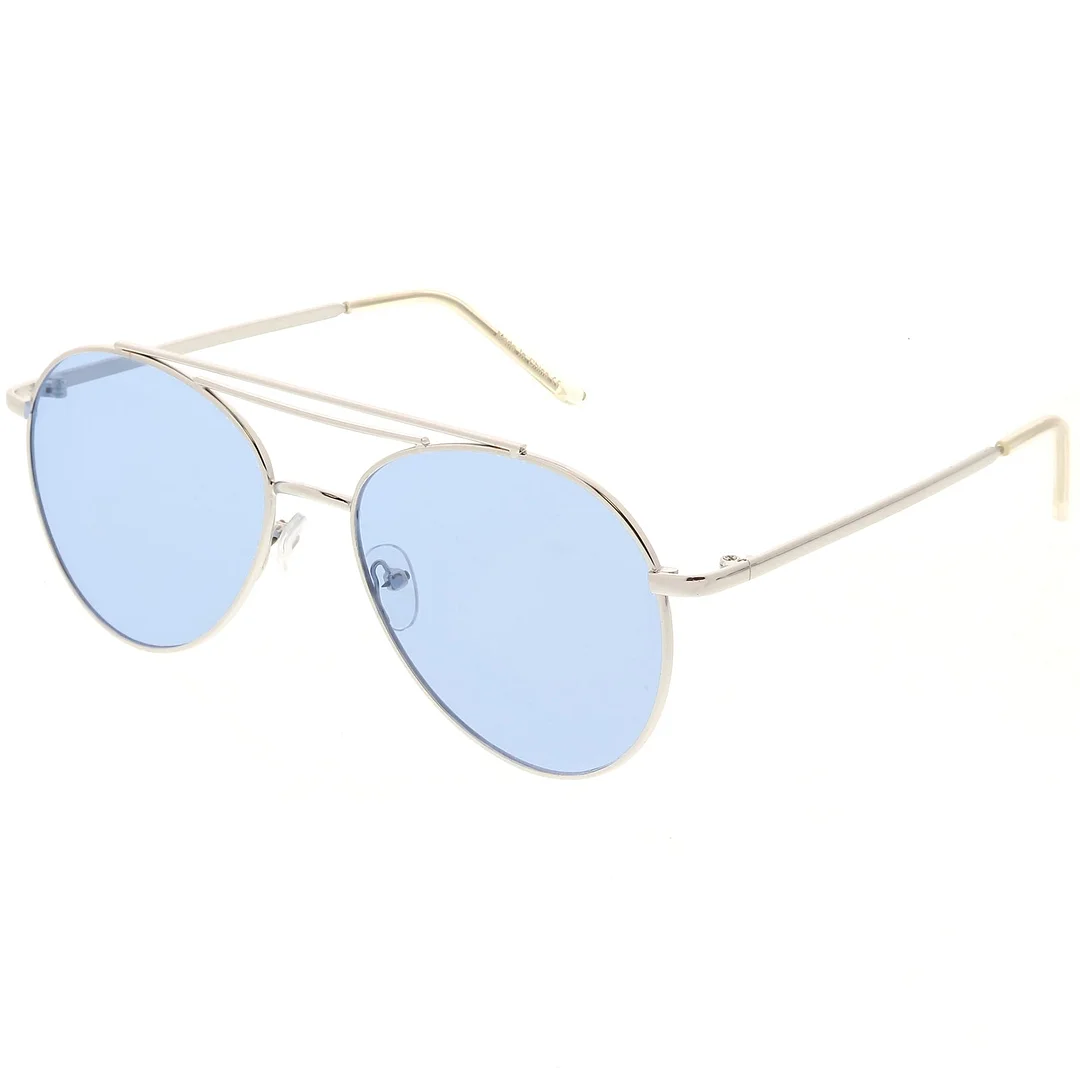 Premium Aviator glasses Double Crossbar Slim Metal Arms Round Flat Lens 55mm