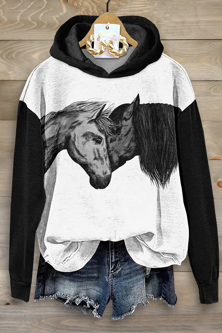 Wilderness Two Horses Print Hooded Sweatshirt