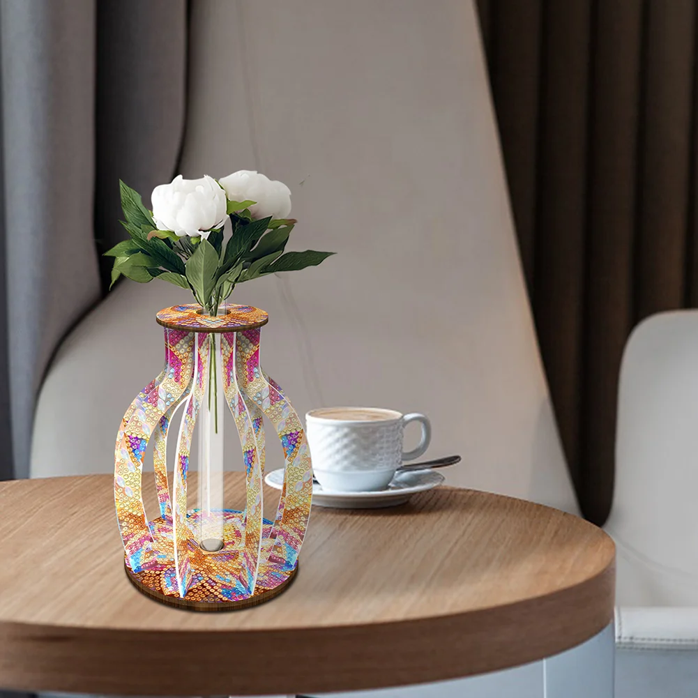 DIY Wood Mandala Diamond Painting Flower Vase Ornaments for Home Office Decor
