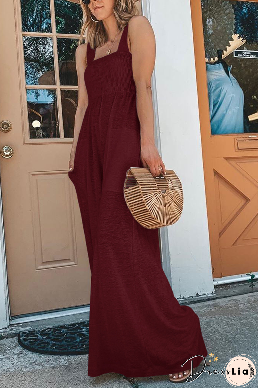 Solid Color Sleeveless Wide Leg Jumpsuit