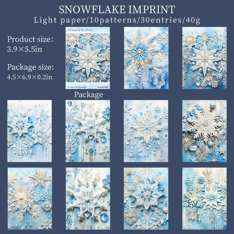 Material Paper - Dream in The Snow Series Vintage Snowflake Landscaping 