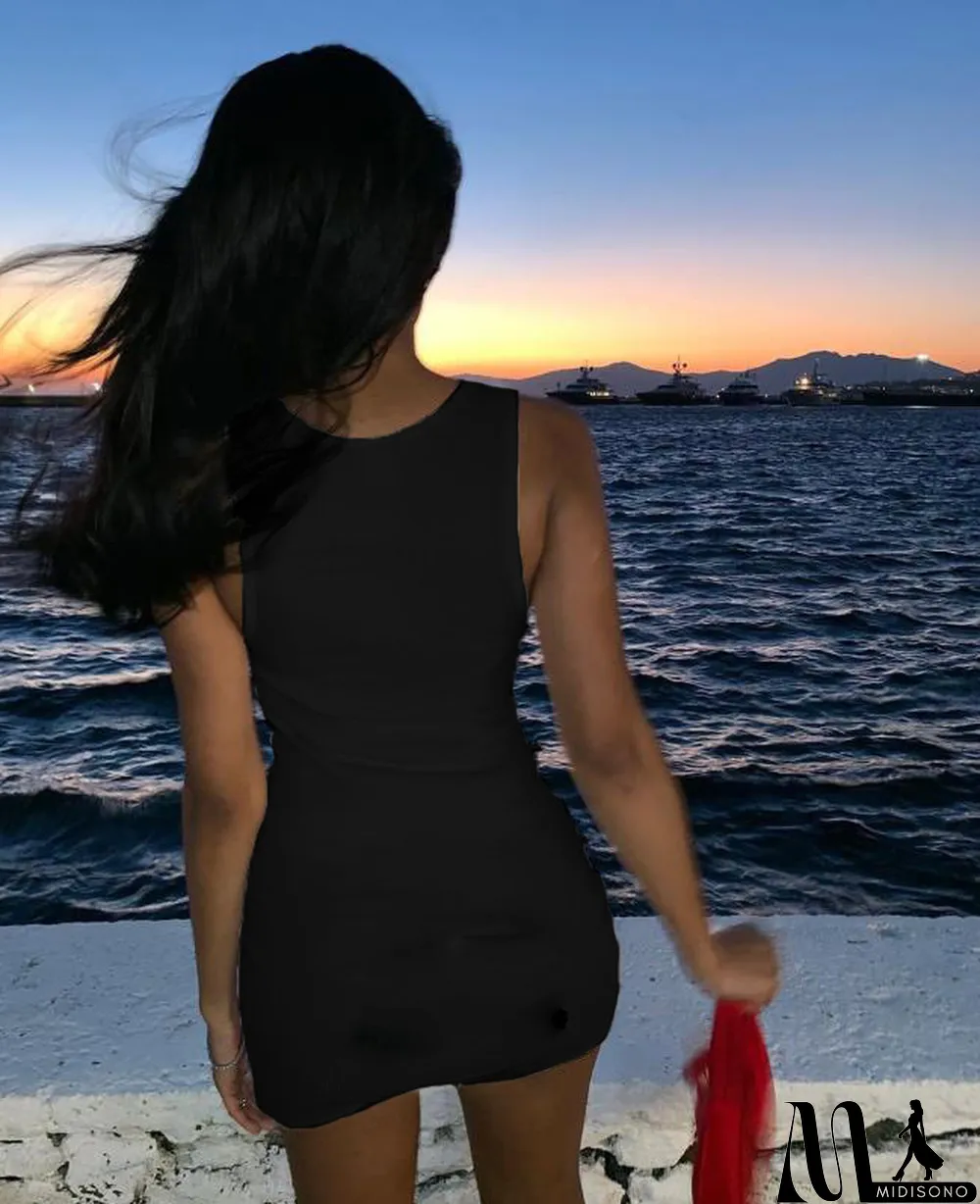 MidiSono - Casual Vest Solid Color Mini Dress