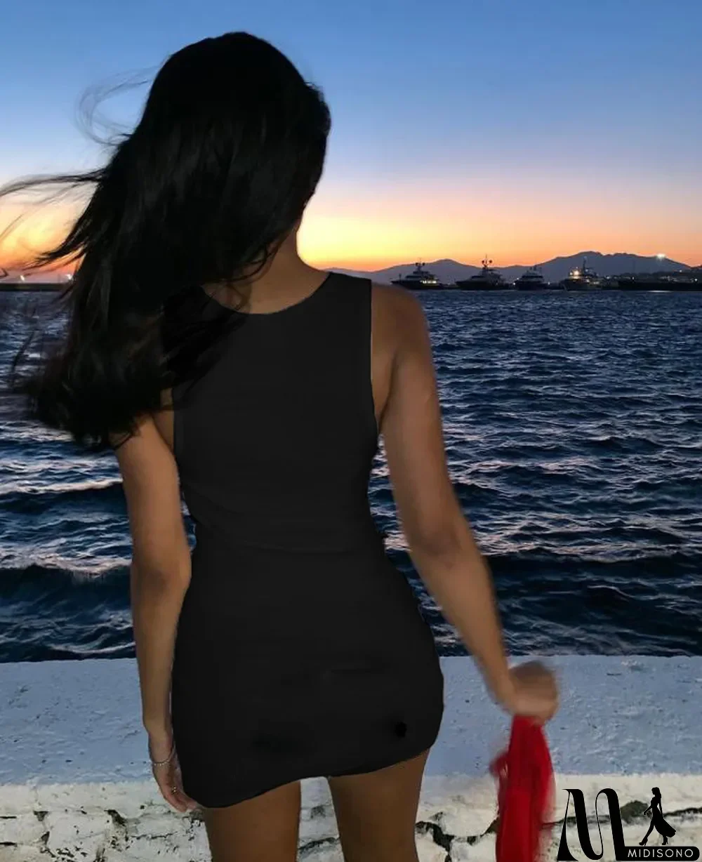 MidiSono - Casual Vest Solid Color Mini Dress