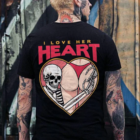I Love Her Heart Skull Printed Men's T-shirt -  