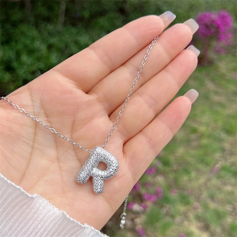 Copper 18K Gold Plated Hip-Hop Minimalist Classic Style Polishing Inlay Letter Zircon Pendant Necklace