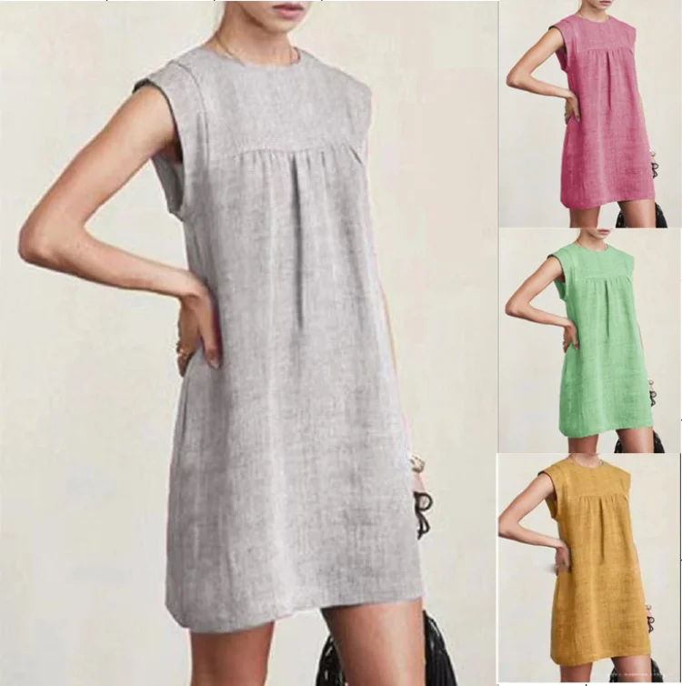 Women Casual Linen Solid Dresses