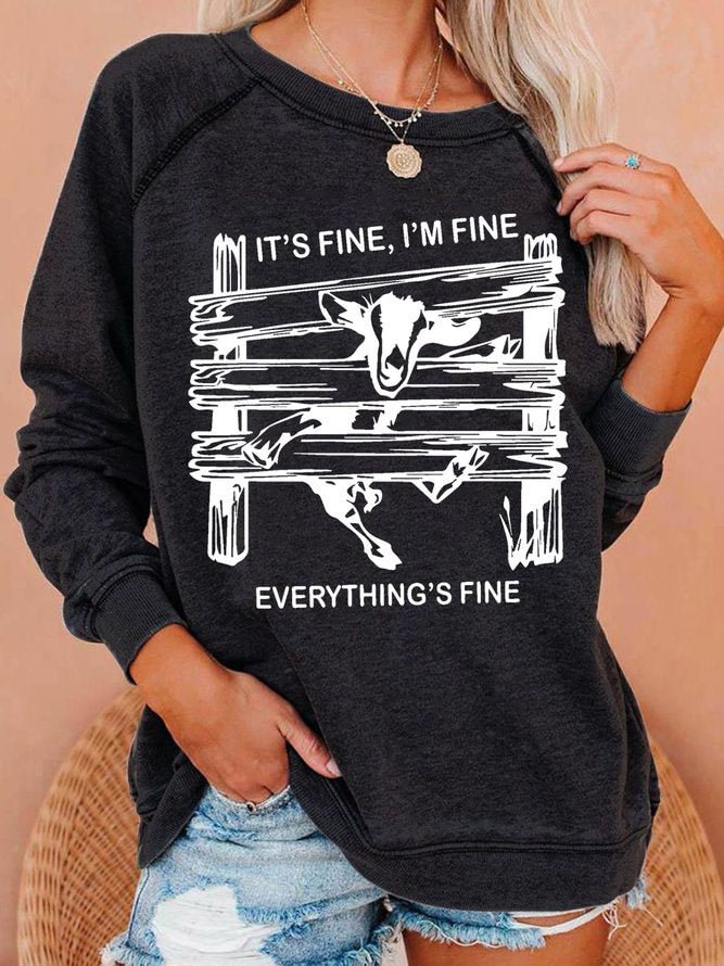 Womens Funny Goat It's Fine I'm Fine Everything Is Fine Casual Sweatshirt