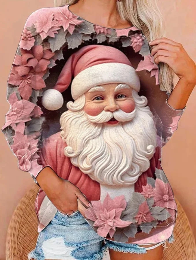 Women's 3D Santa Claus floral print sweatshirt-mysite