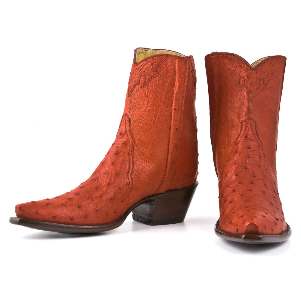 Fashion Ostrich Embossed Snip Toe Chunky Heel Cowgirl Boots in Orange Nicepairs
