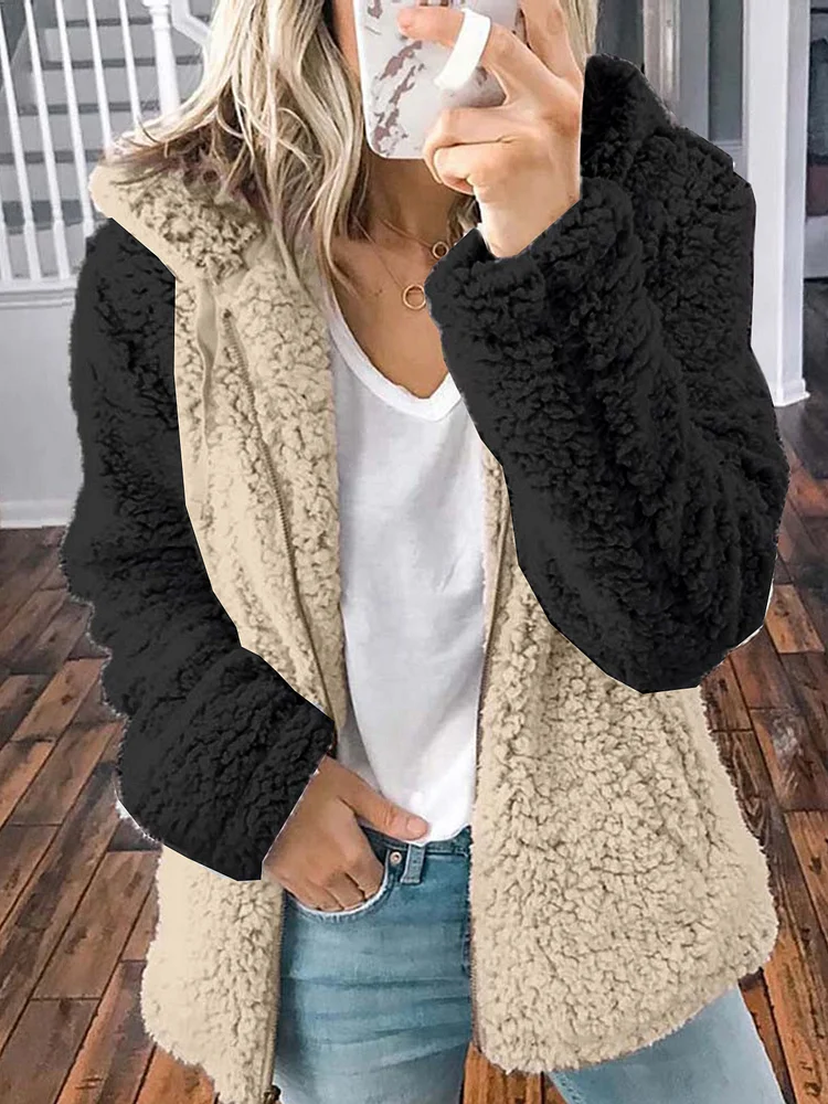 Winter Hooded Plush Warm Jacket Plus Size VangoghDress