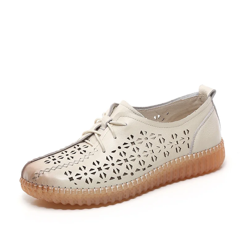 Yyvonne The Size Of The Leather Soft-Soled Hole Shoes Women's Sandals 4142 Breathable Women's Shoes Hand-Empty Mother Shoes Low Heel