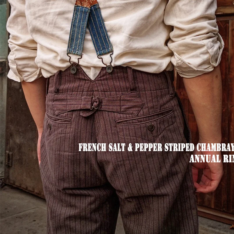 Vintage French Striped Pepper And Salt Striped Cargo Pants-inspireuse