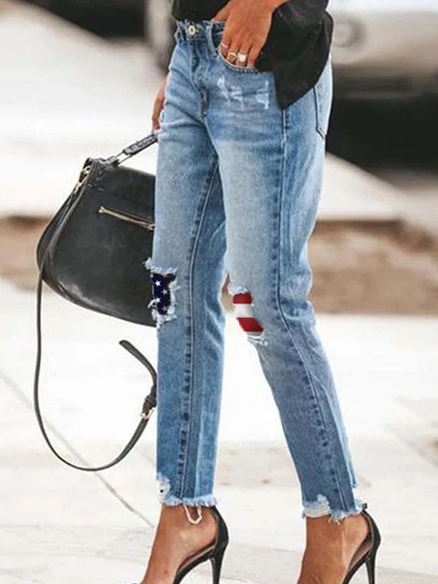 America Flag Stars and Stripe Worn Out Jeans