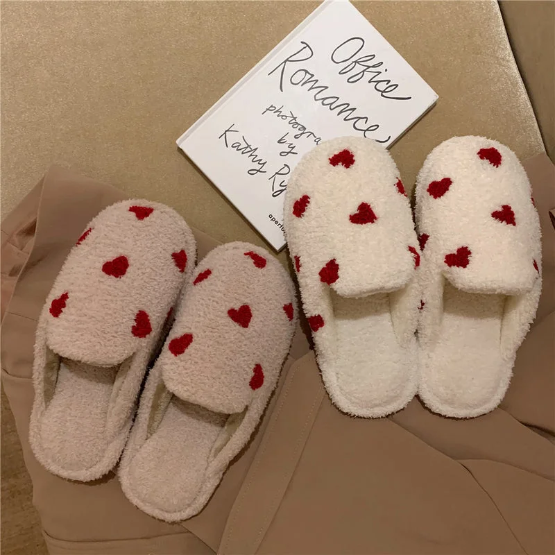 Fluffy Slippers- Open Toe Red Heart