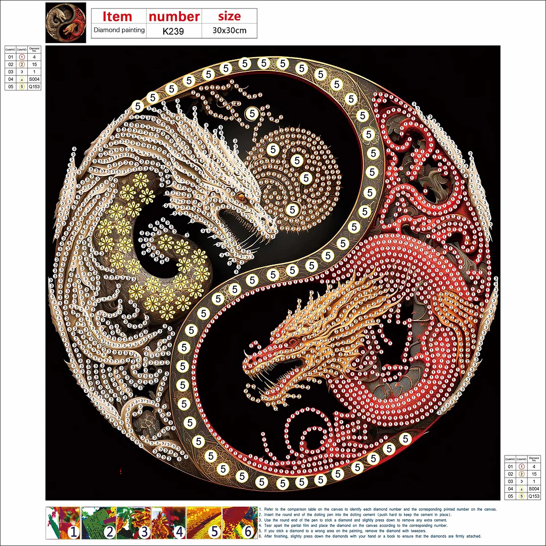 Diamond Painting - Partial Special Shaped Drill - Yin Yang Dragon(30*30cm)