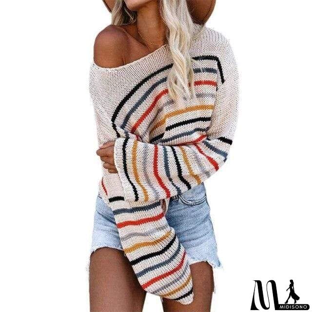 MidiSono - Bohemian Rainbow Striped Sweater