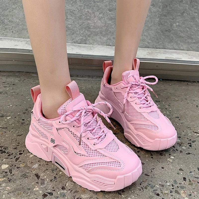 2022 Spring Autumn Platform Sneakers Women Casual Lace Up Thick Bottom Walking Shoes Woman Non Slip Yellow Sneakers Mujer