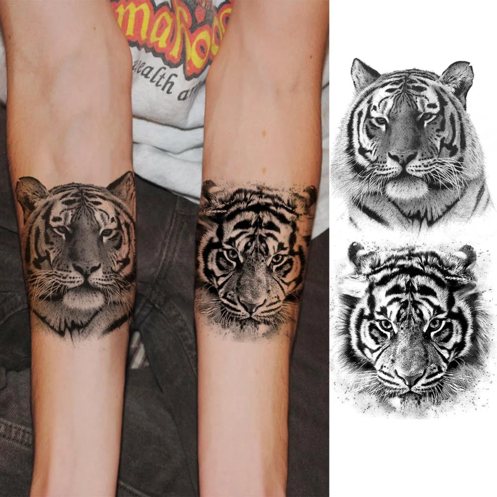 Black Lion Fashion Calf Temporary Tattoos For Women Adult Men Lion Geometric Owl Fake Tattoo Realistic Body Art Decoration Tatoo
