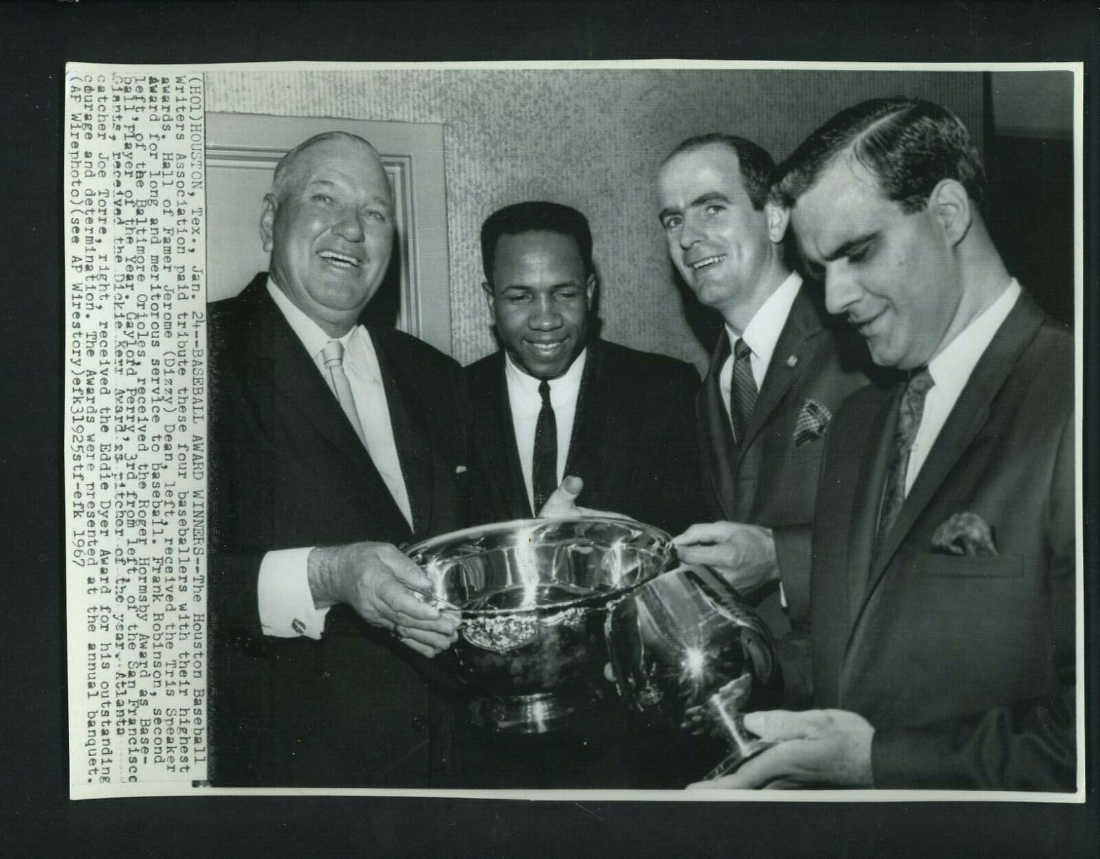 1967 Houston BWA award winner Frank Robinson Gaylord Perry Joe Torre Press Photo Poster painting