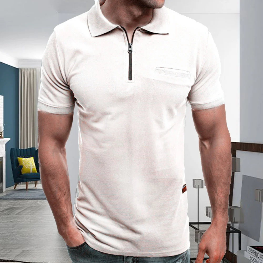 Smiledeer Summer Men's Simple Zipper Lapel Short Sleeve Polo Shirt