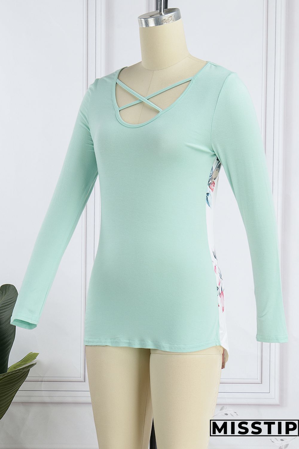 Grass Green Casual Print Patchwork Tops