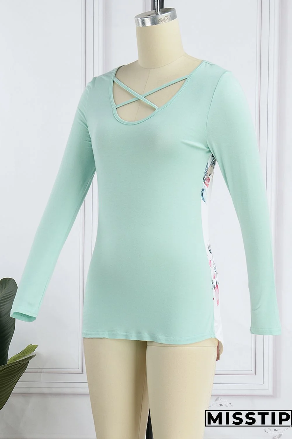 Grass Green Casual Print Patchwork Tops