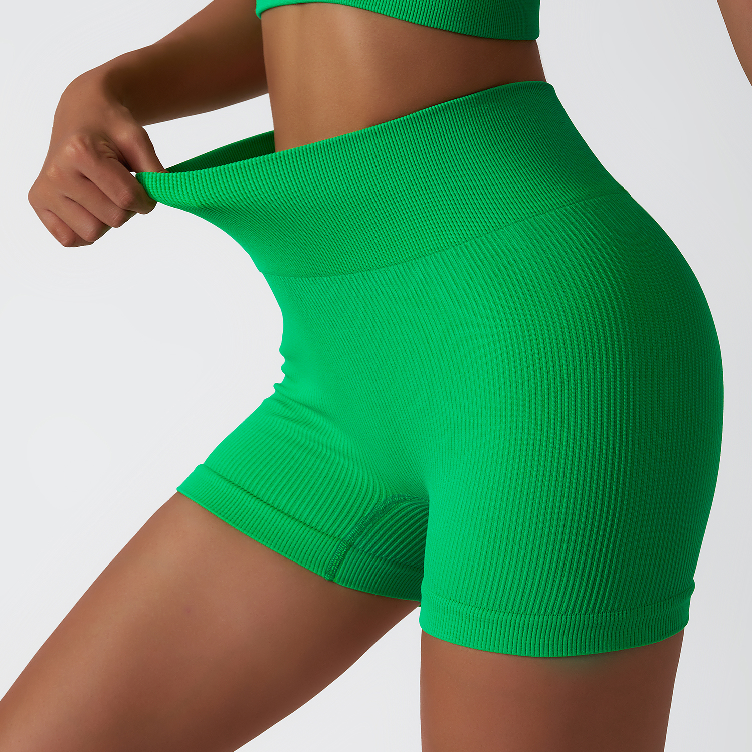 Buy Hergymclothing high waist butt lifting ribbed seamless yoga shorts without camel toe online
