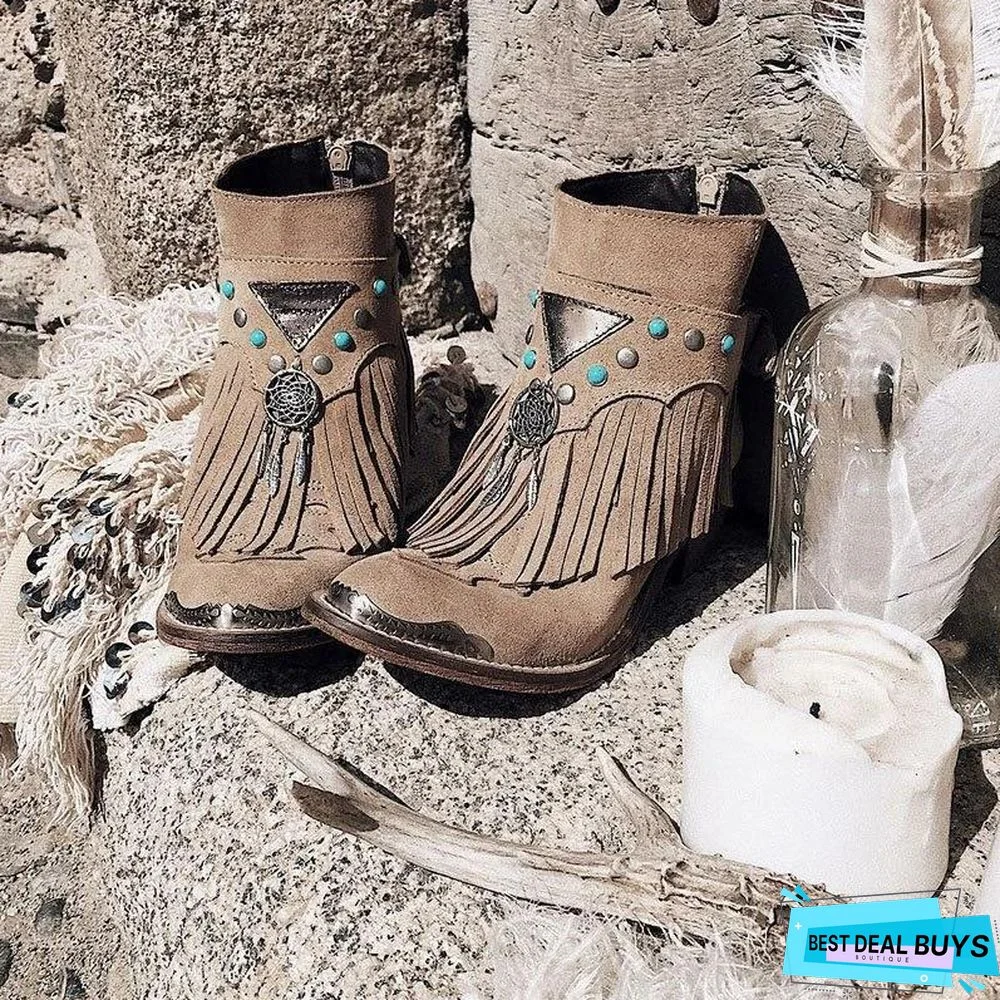 Retro Rivet Chunky Heel Boots