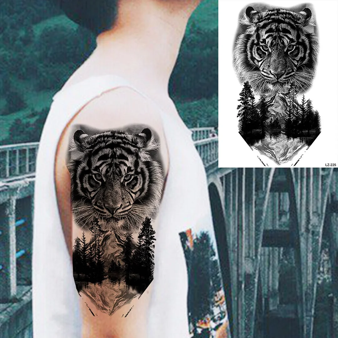 Tribal Black Maori Tattoos For Men Adults Realistic Tiger Lion Forest Knight Fake Tattoo Sticker Arm Body Tatoos Waterproof 3D