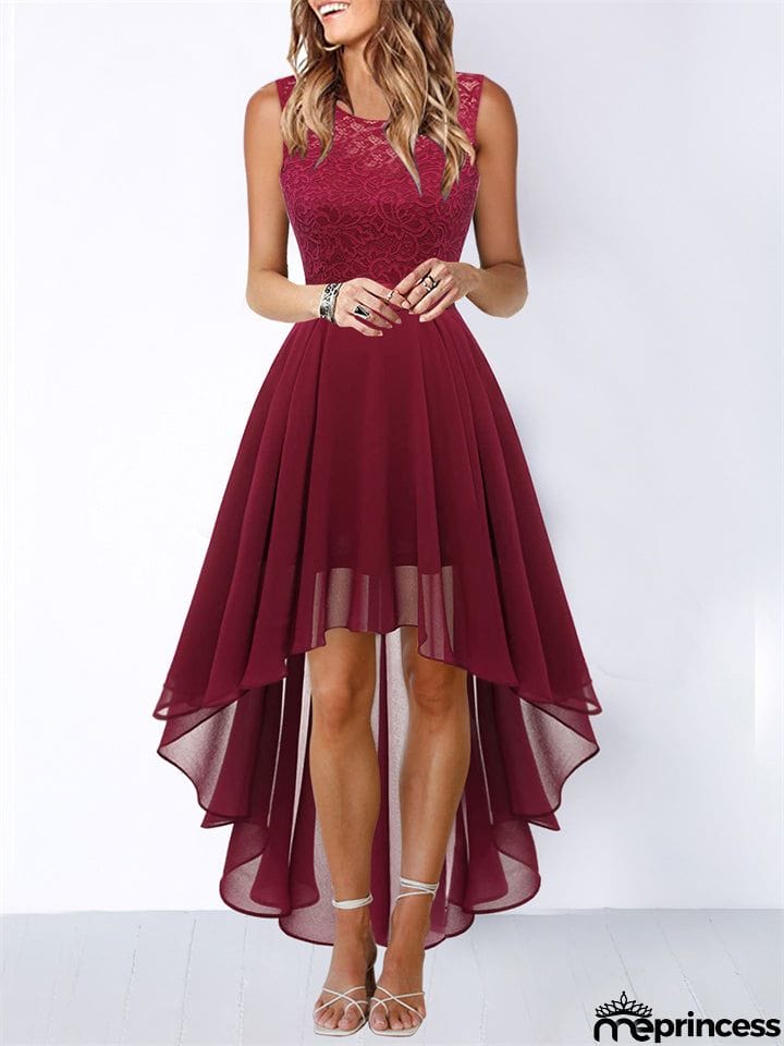Women's Lace Splicing Round Neck Backless Chiffon Elegant Dress