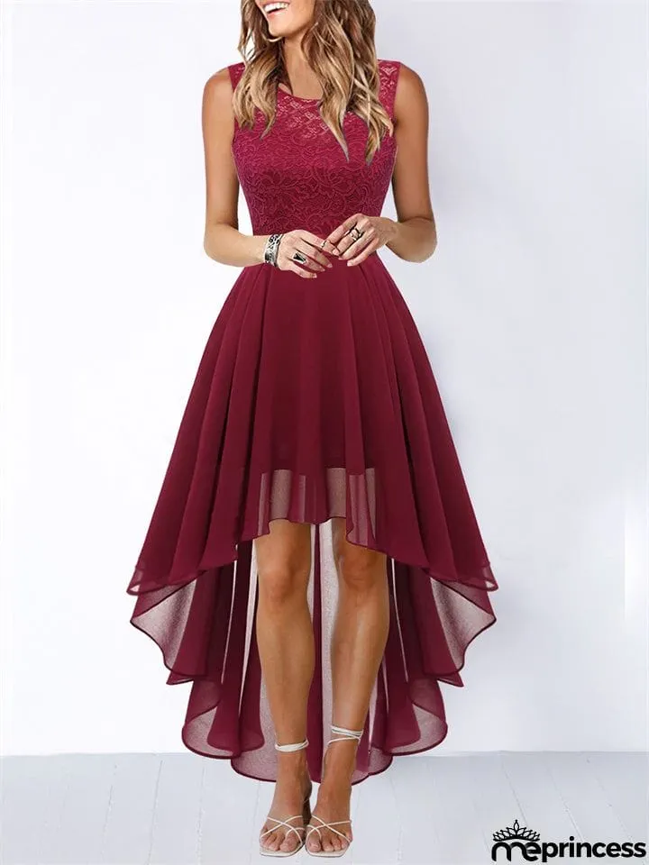 Women's Lace Splicing Round Neck Backless Chiffon Elegant Dress