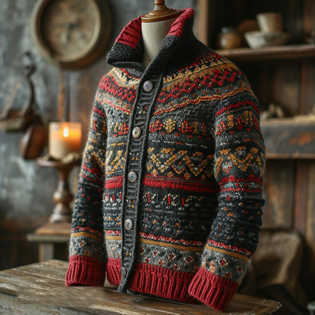 Vintage Jacquard Icelandic Art Cozy Cardigan elevenforest