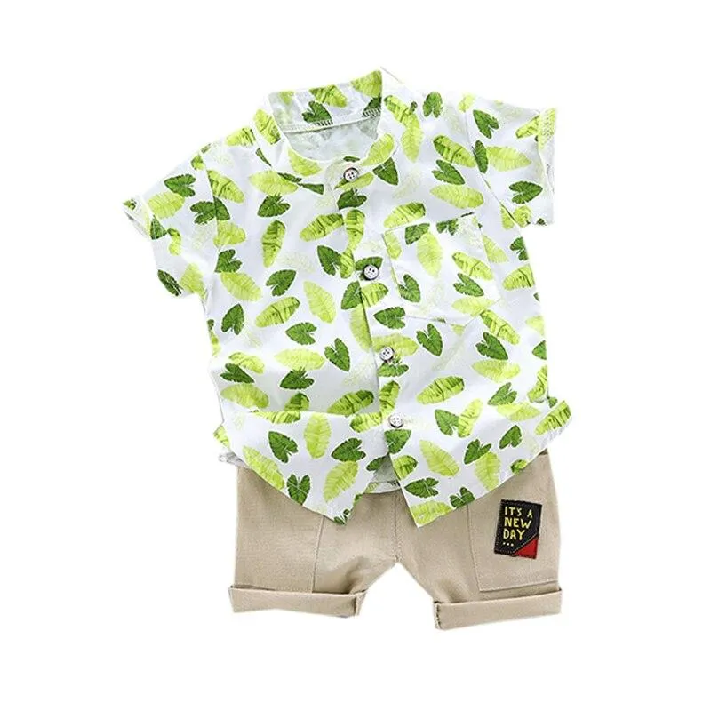 Toddler Baby Boy Summer Shirt Clothing Suit Fashion Leaf Print Set Children Infant Boys Clothes Set