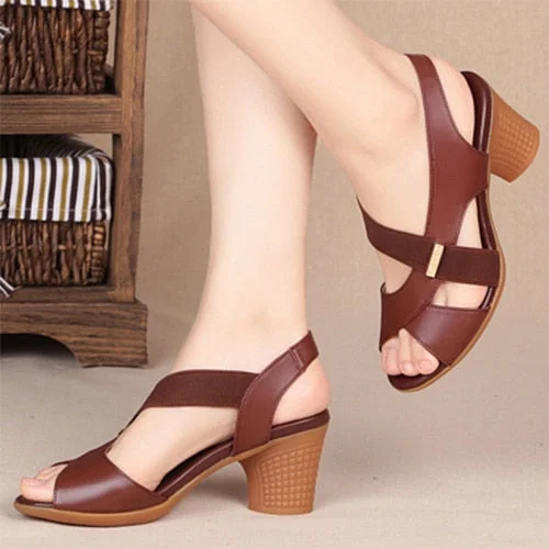Women Ankle Strap Sandals Peep Toe High Heels 2021 Rome Summer Women's Thick Heel Comfortable Shoes Ladies Fashion PU Footwear 712