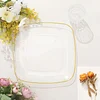 10 Pack | 10" Clear with Gold Rim Square Plastic Dinner Plates, Disposable Lunch Party Plates