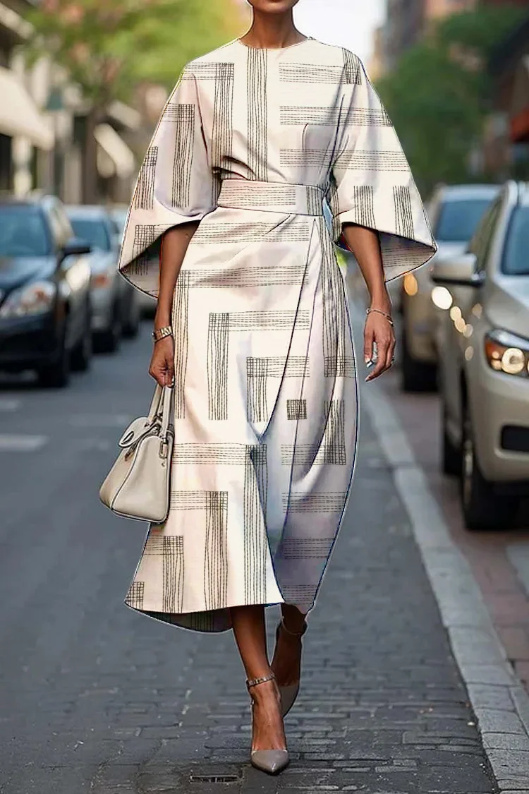 Women's Elegant Geometric Abstract Art Print Midi Dress