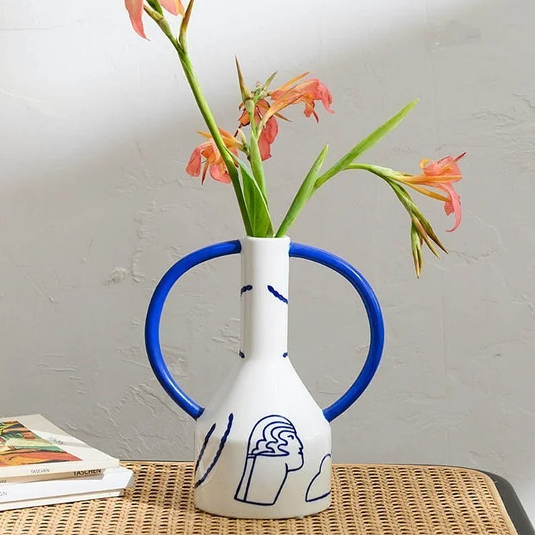 Binaural Blue White Ceramic Flower Vase
