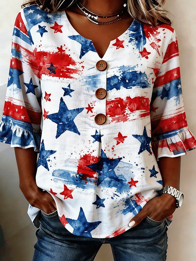 Women's 250th Anniversary Print Half Sleeve Casual Blouse 