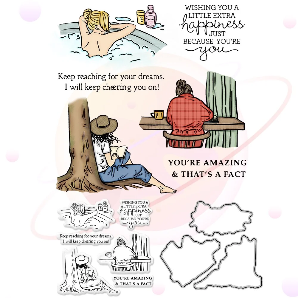 New Arrival Girl Metal Cutting Dies and Clear Stamp Template for DIY Scrapbooking Photo Album Craft Paper Card Making Decorative