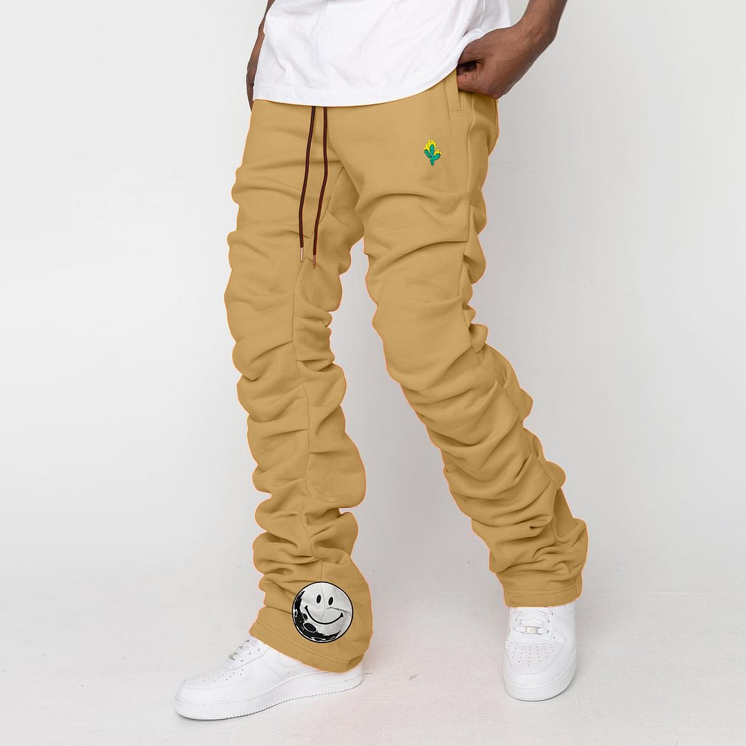 Trendy brand print retro multi-pleated street trousers