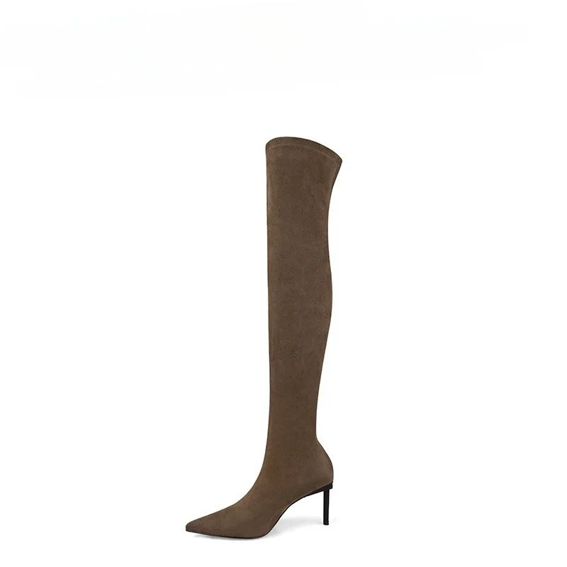 Breakj Breakj Boots Autumn And Winter Explosion Of High-Heeled High-Heeled High-Heeled Shoes Brown Elastic Thin Boots