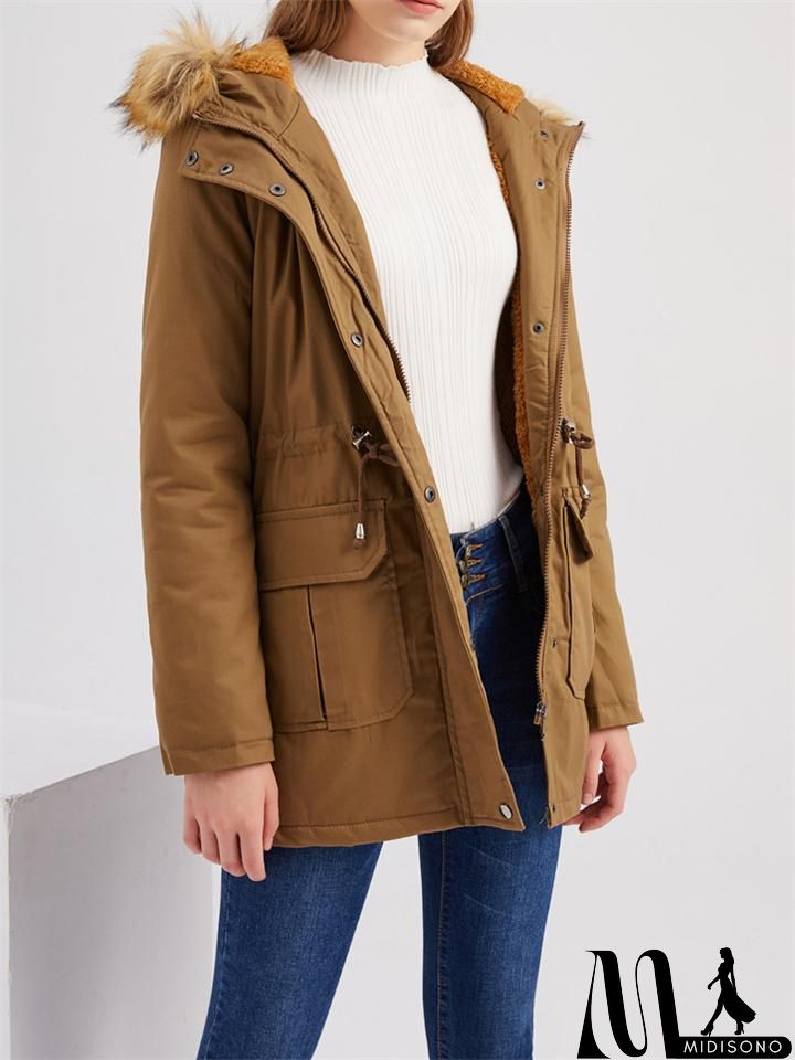 MidiSono - Women's Casual Hooded Thermal Cotton Coats