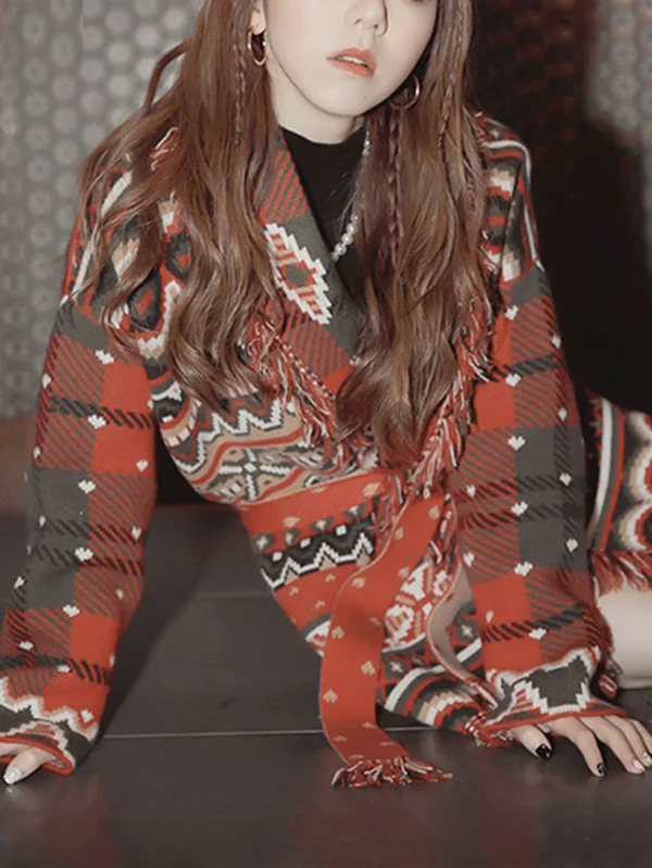 Casual Loose Lace-Up Tasseled Coat