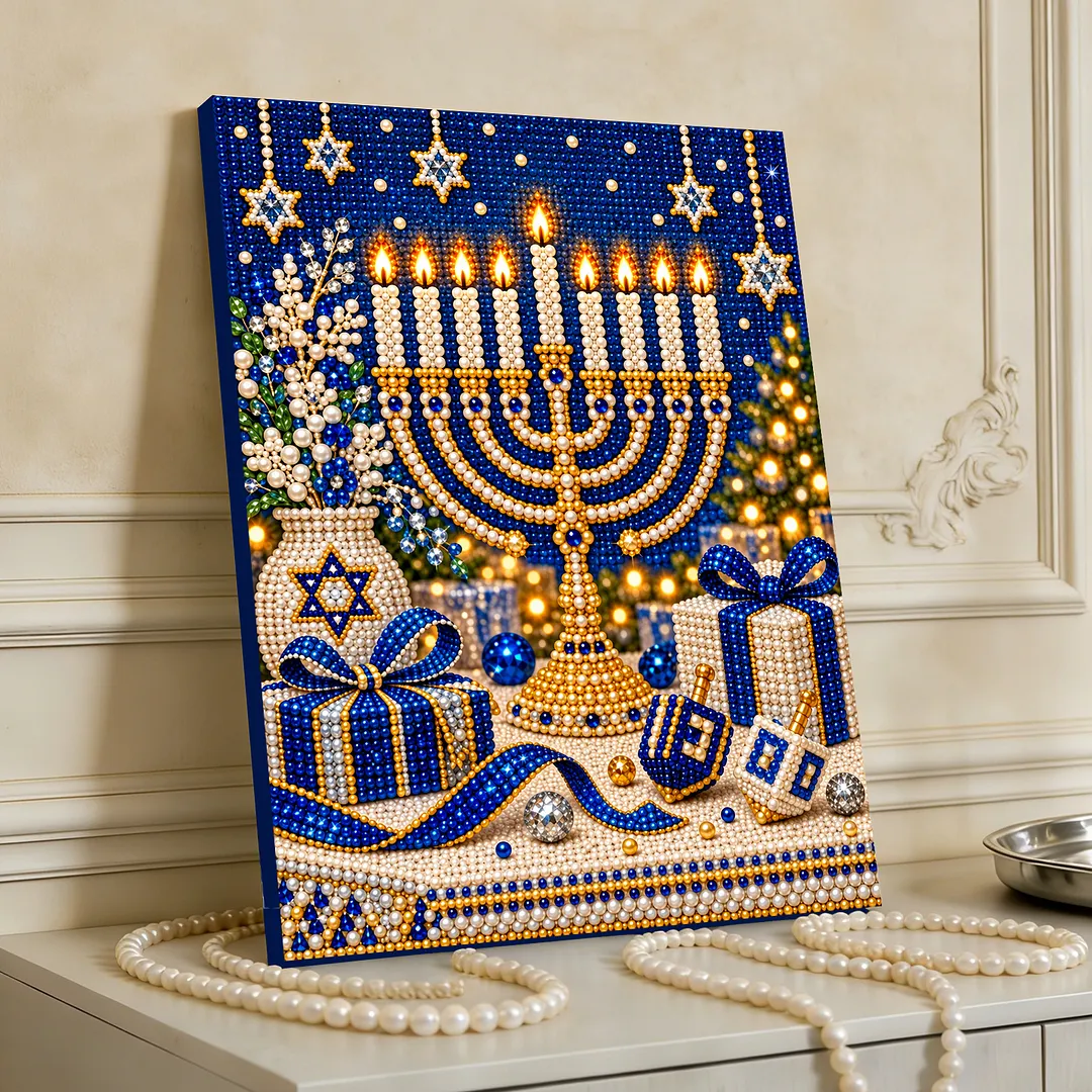 Framed Pearl Painting Kit DIY Hanukkah Menorah Bead Art 11.81x15.75in