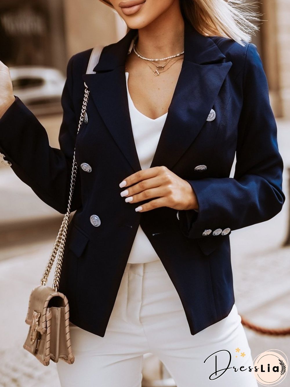 Casual Plain Autumn Polyester Daily Loose Regular H-Line Regular Blazer for Women