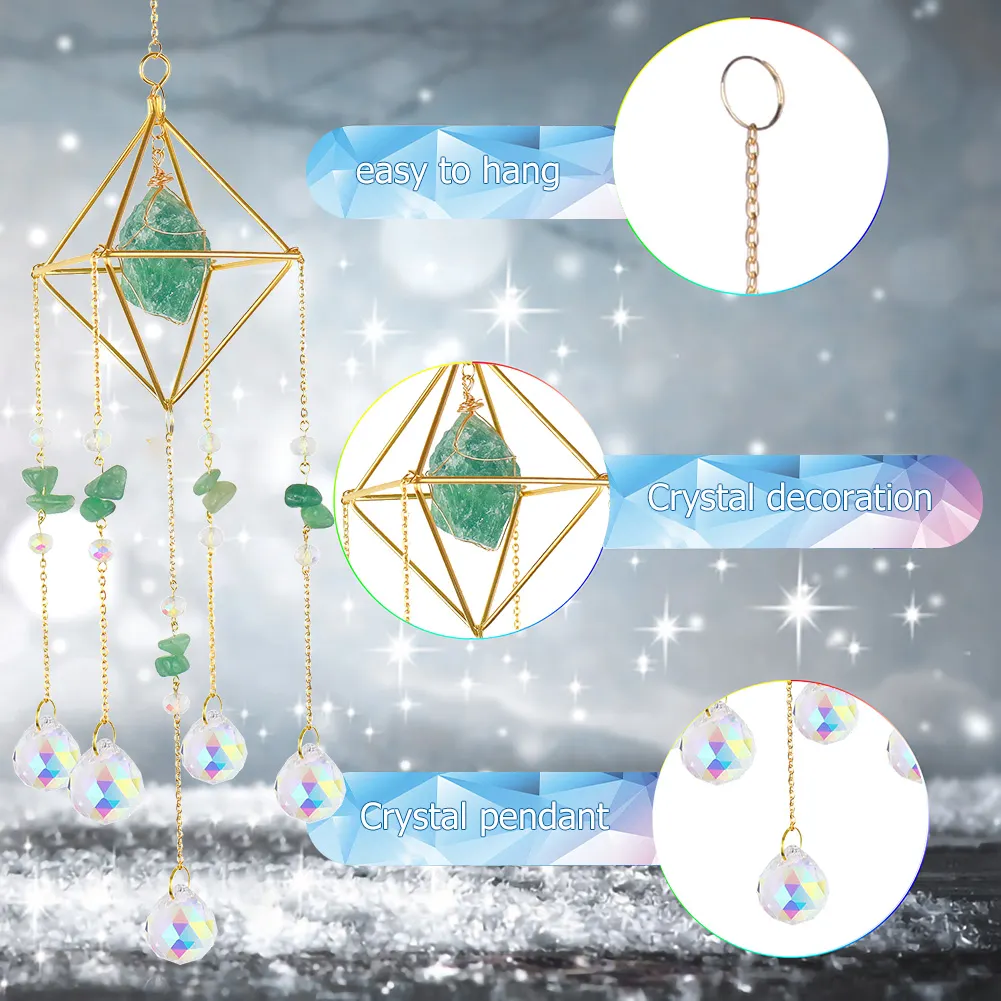 Crystal Wind Chimes Natural Stone Prism Light Catcher Garden Decor (Green)