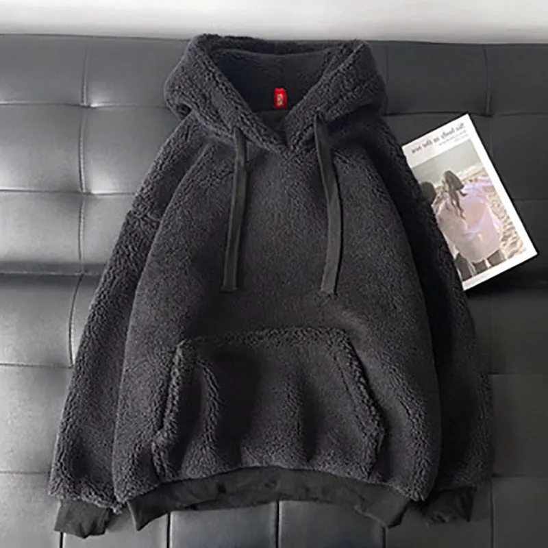 Oversized Fluffy Hoodie Women Winter Sweatshirts Plush Warm Top Double Hoodies Men Pullover Loose Soft Thick Top Streetwear
