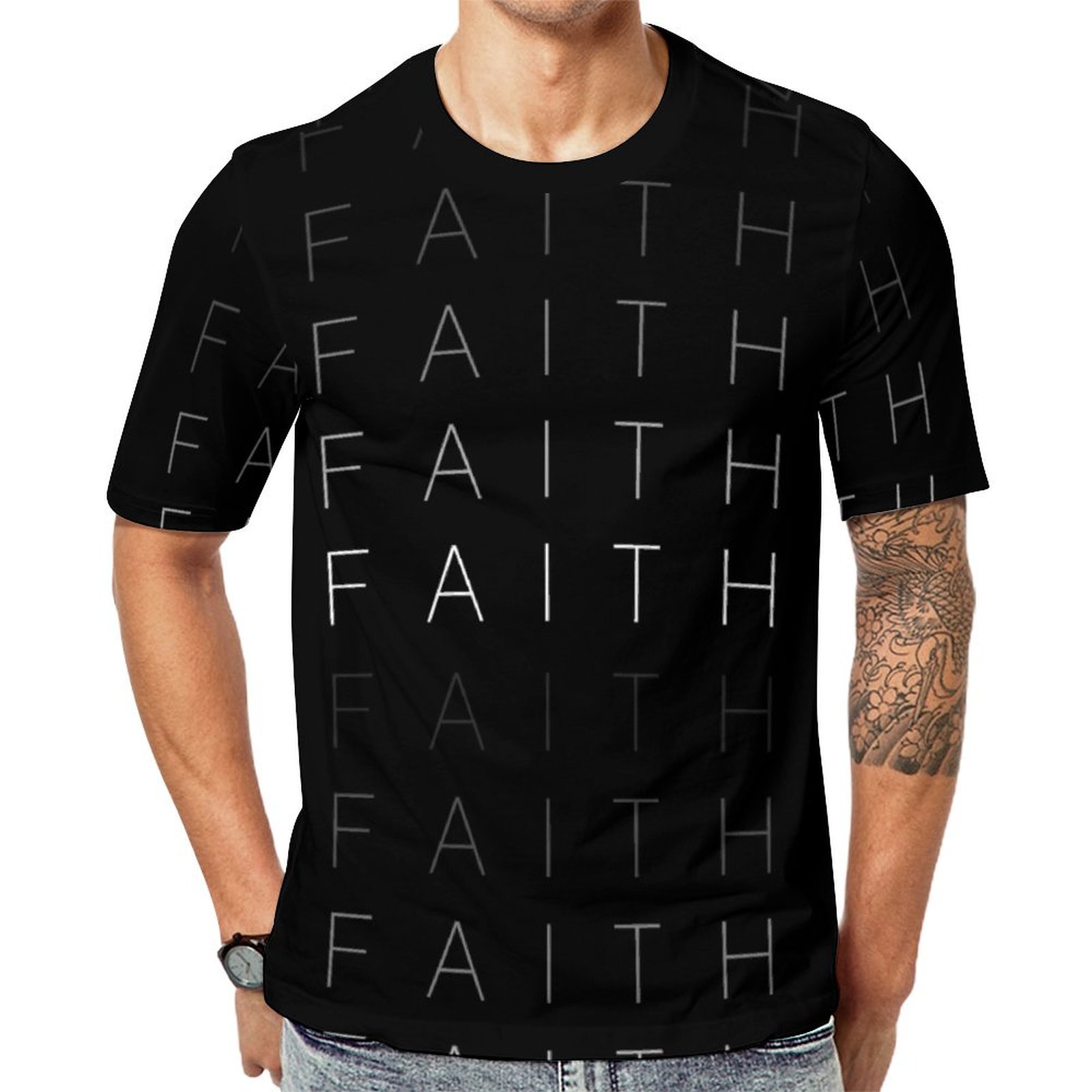 Black White Faith Christian Short Sleeve Print Unisex Tshirt Summer Casual Tees for Men and Women Coolcoshirts